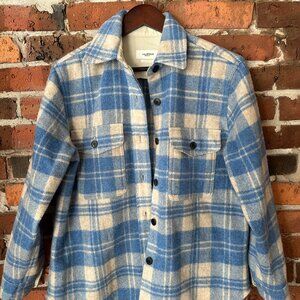 Isabel Marant Etoile Faxon Coat Check Plaid Jacket Button Up Shirt Blue Wool 34
